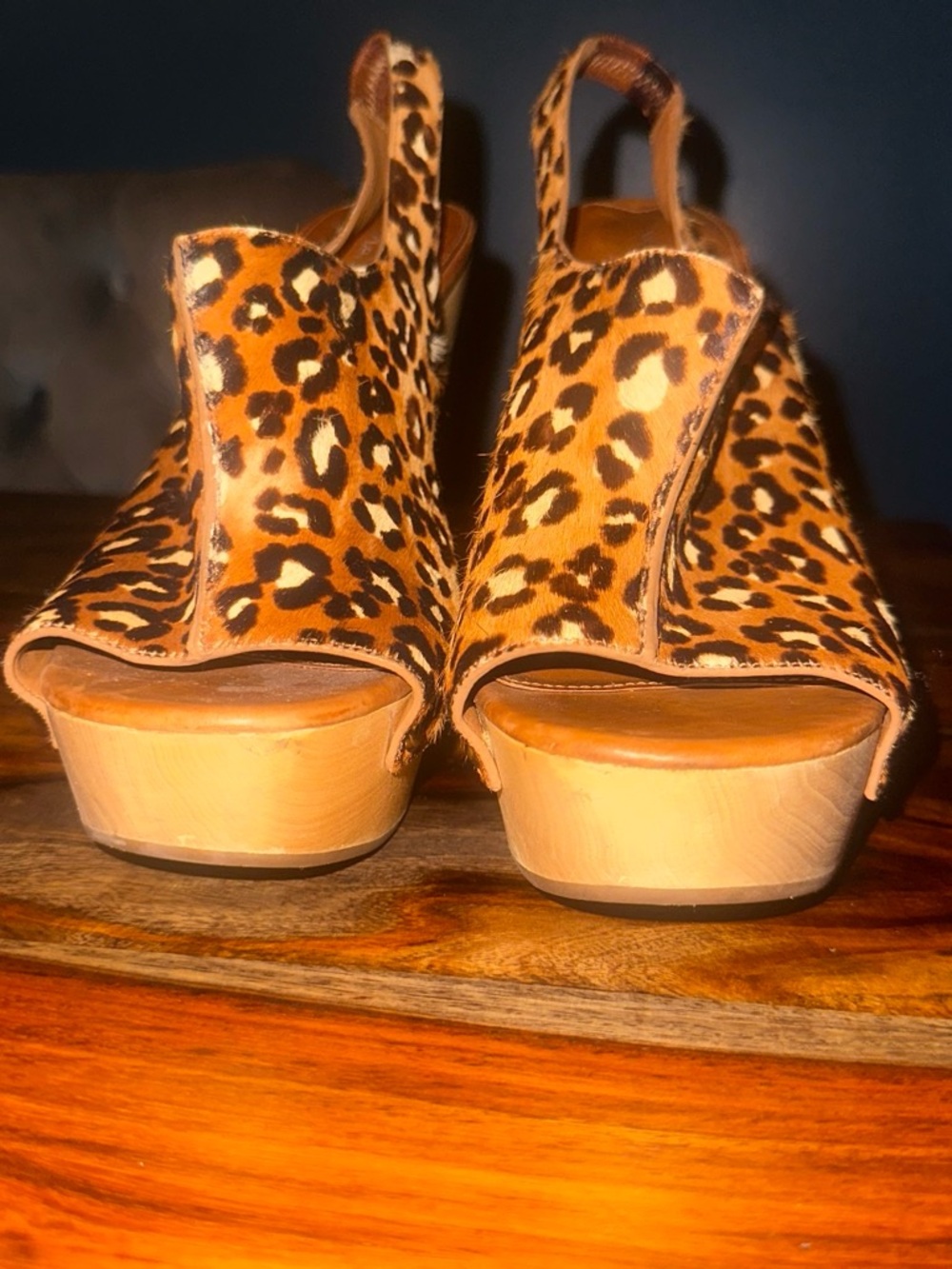 Via Spiga Leopard Print Open-Toe Wood Platform Mules